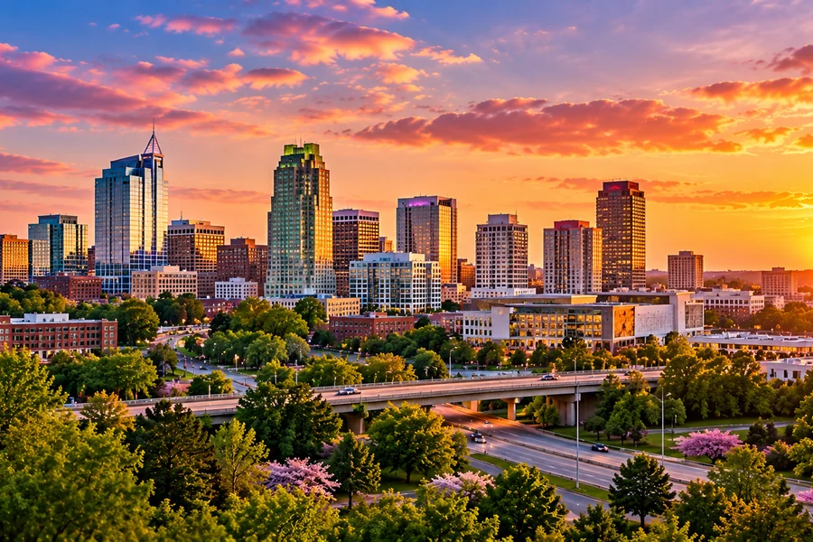 Raleigh, North Carolina skyline at golden hour